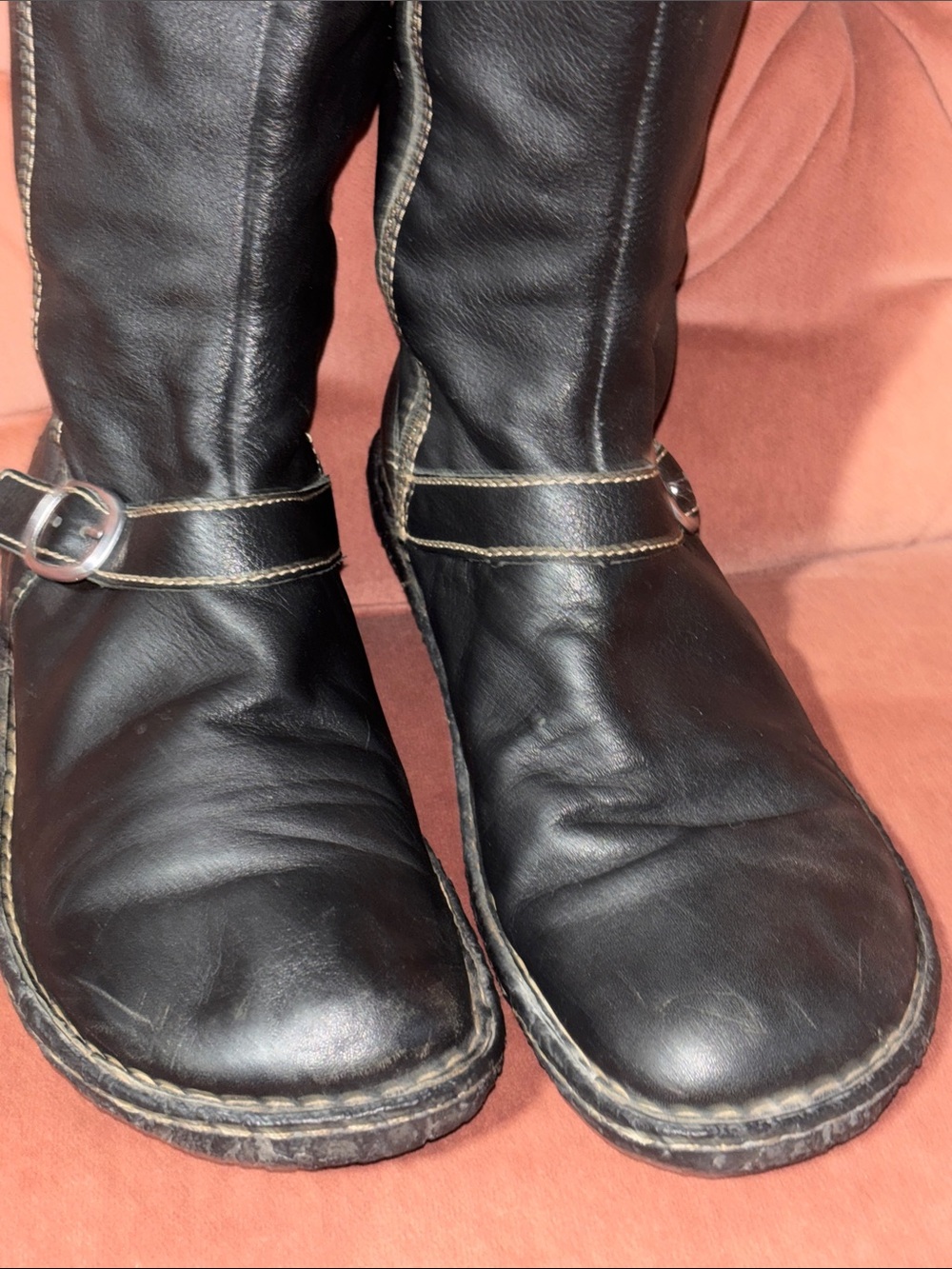 BORN black leather boots knee high zip up boots double strap detail winter boot - Picture 6 of 13